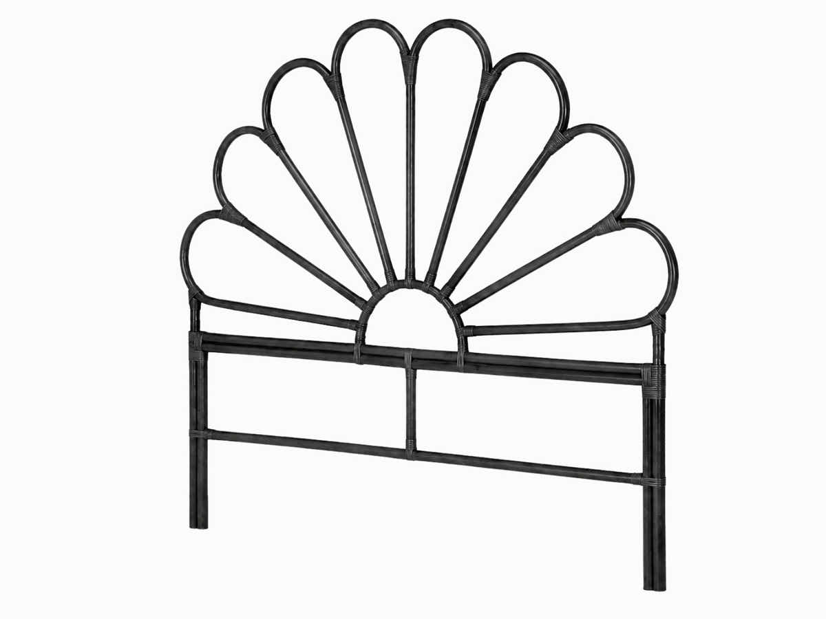 Rattan Headboard Petal Black - Double