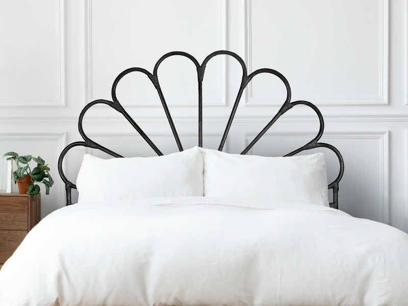 Rattan Headboard Petal Black - Queen