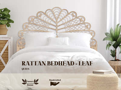 Rattan Headboard Leaf Natural - King