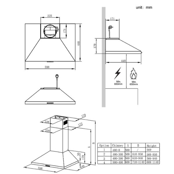 Midea 60 cm Canopy Rangehood Silver (No Duct)