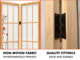 6-Panel Room Divider with Flower Pattern - Natural Wood