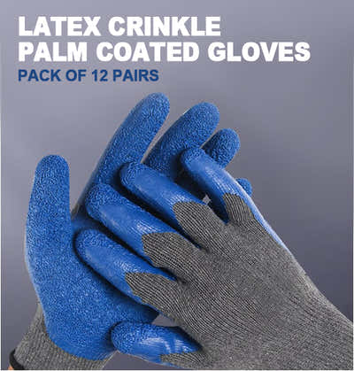 Latex Crinkle Palm Coated Work Gloves – 12 Pairs Pack