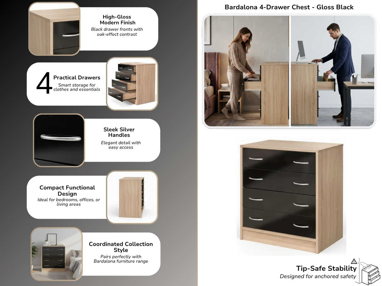 Bardalona 4-Drawer Chest - Gloss Black