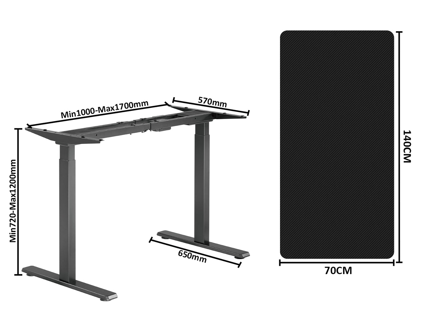Table Top Black + Height Adjustable Desk