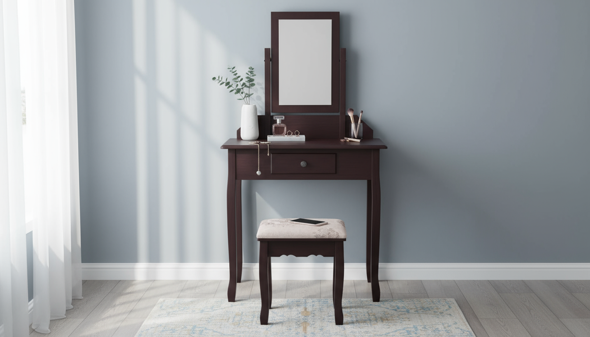 Dressing Table with Stool Brown - 74 cm