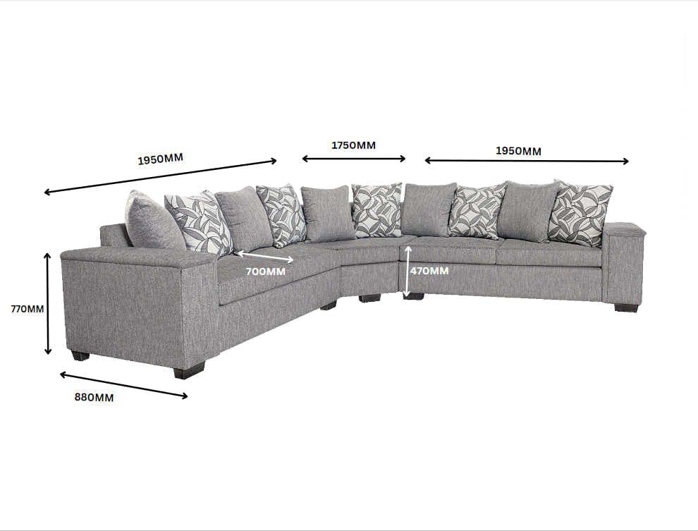 DS NZ Made Ella Corner Sofa with Pattern Cushion - Kido Steel