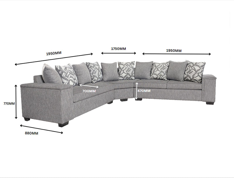 DS NZ Made Ella Corner Sofa with Pattern Cushion - Kido Steel