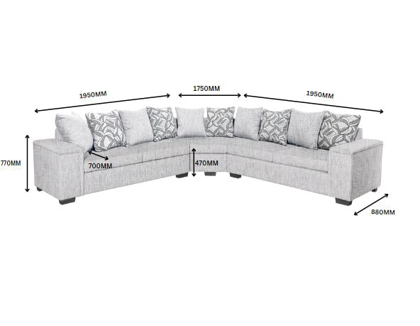 DS NZ made Ella corner sofa comfy silver with pattern cushions (Michigan)