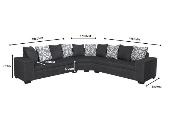 DS NZ made Ella corner sofa Vish black with pattern cushion (Michigan)