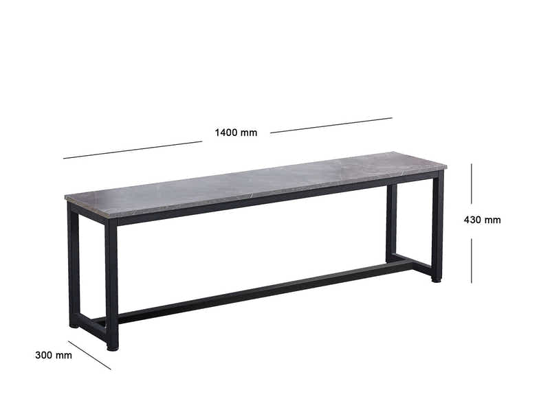 Grey Marble Look Dining Bench - 140 cm