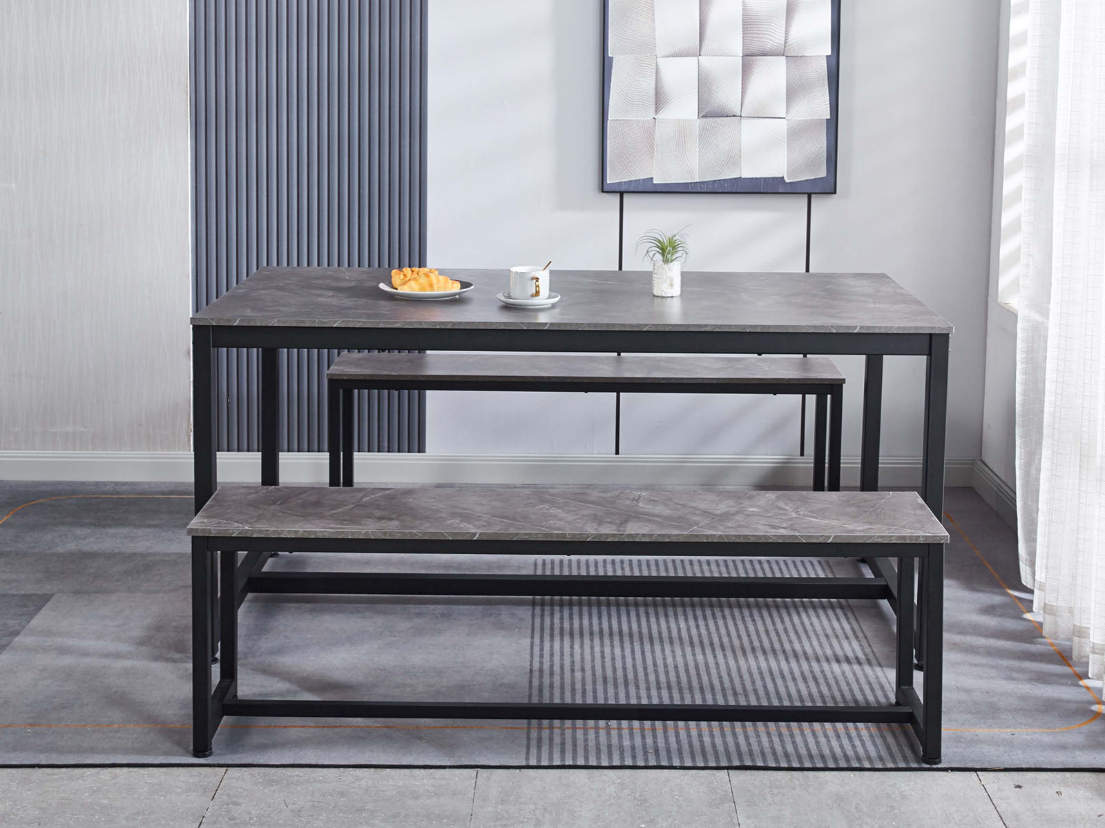 DS Grey Marble Look Dining Bench - 140 cm