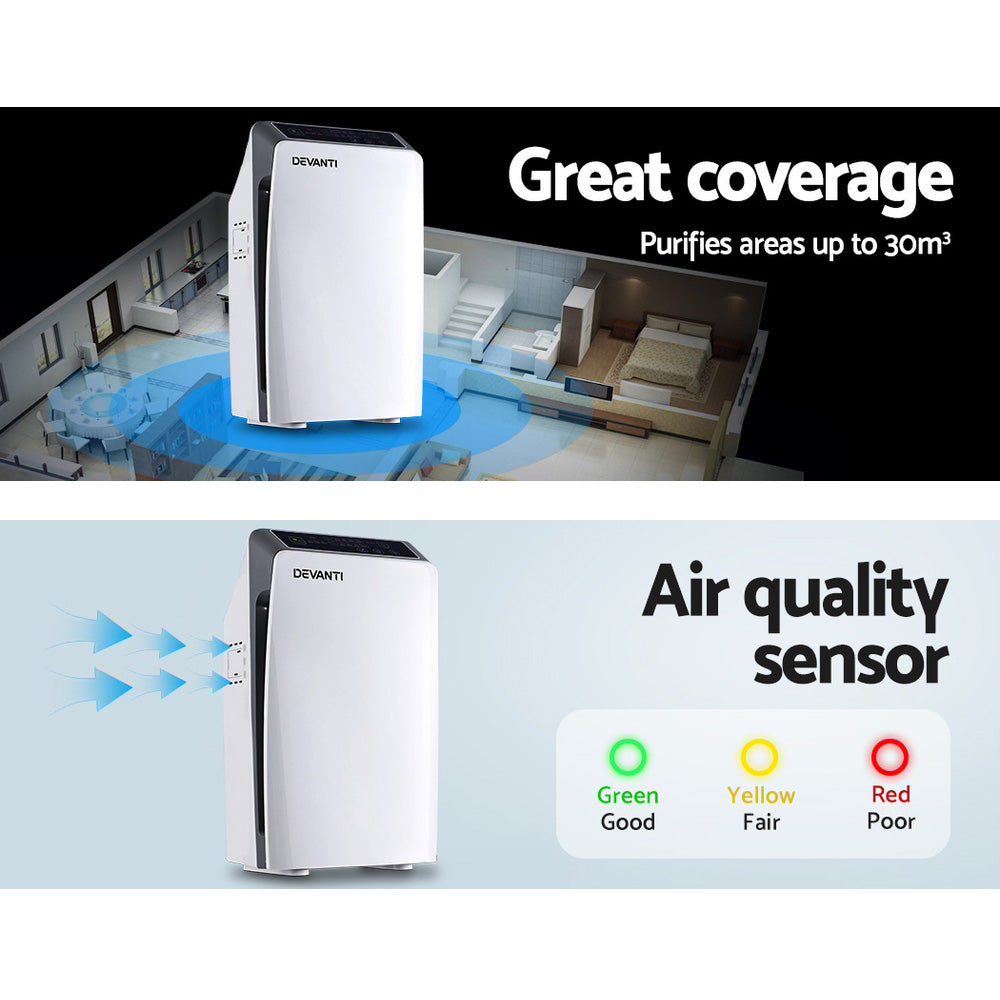 DS NA Devanti Air Purifier Cleaner Home Purifiers Odour Sensor HEPA Filter