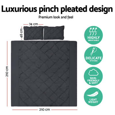 DS NA Giselle Bedding Quilt Cover Set Diamond Pinch Black Queen