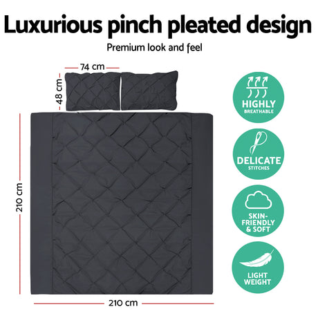 DS NA Giselle Bedding Quilt Cover Set Diamond Pinch Black Queen