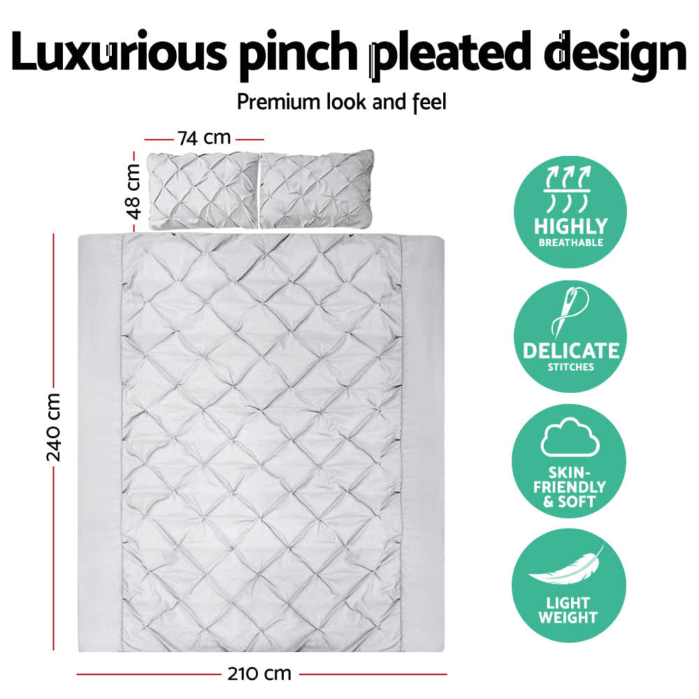 DS NA Giselle Bedding Quilt Cover Set Diamond Pinch Grey King