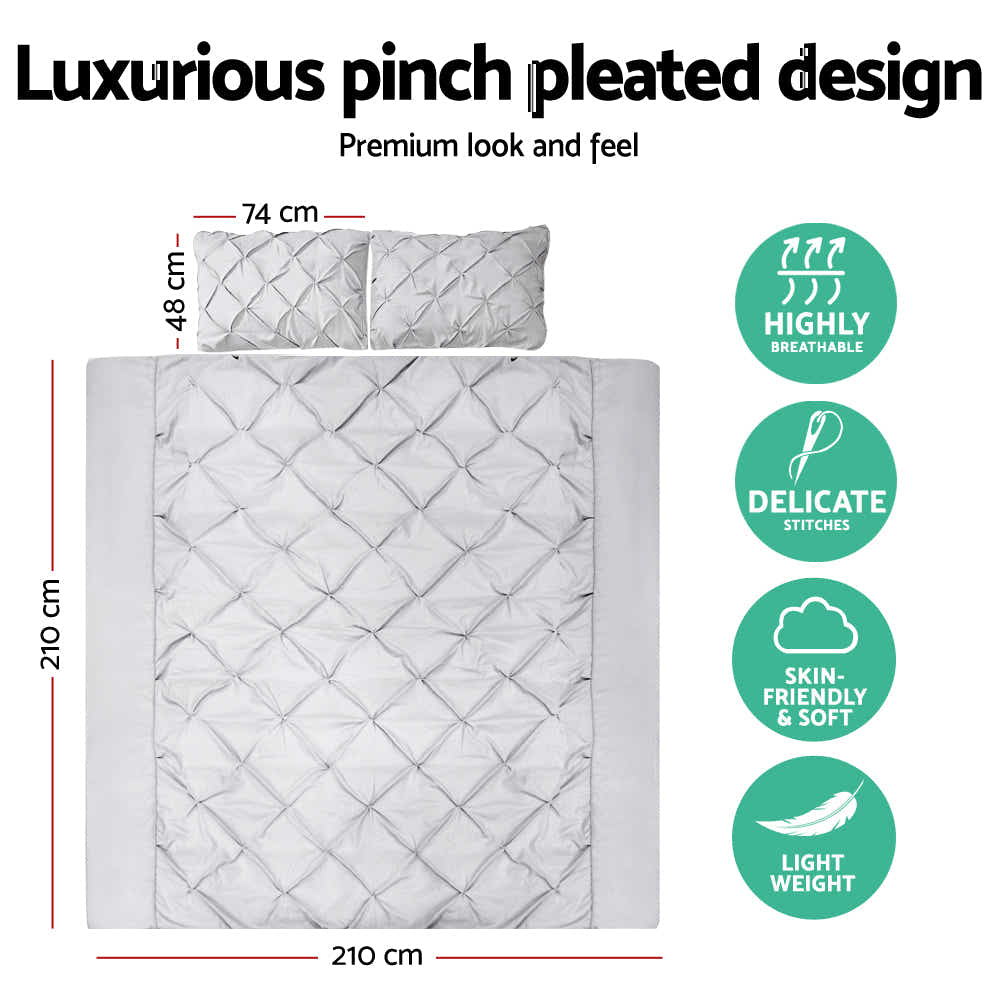 DS NA Giselle Bedding Quilt Cover Set Diamond Pinch Grey Queen