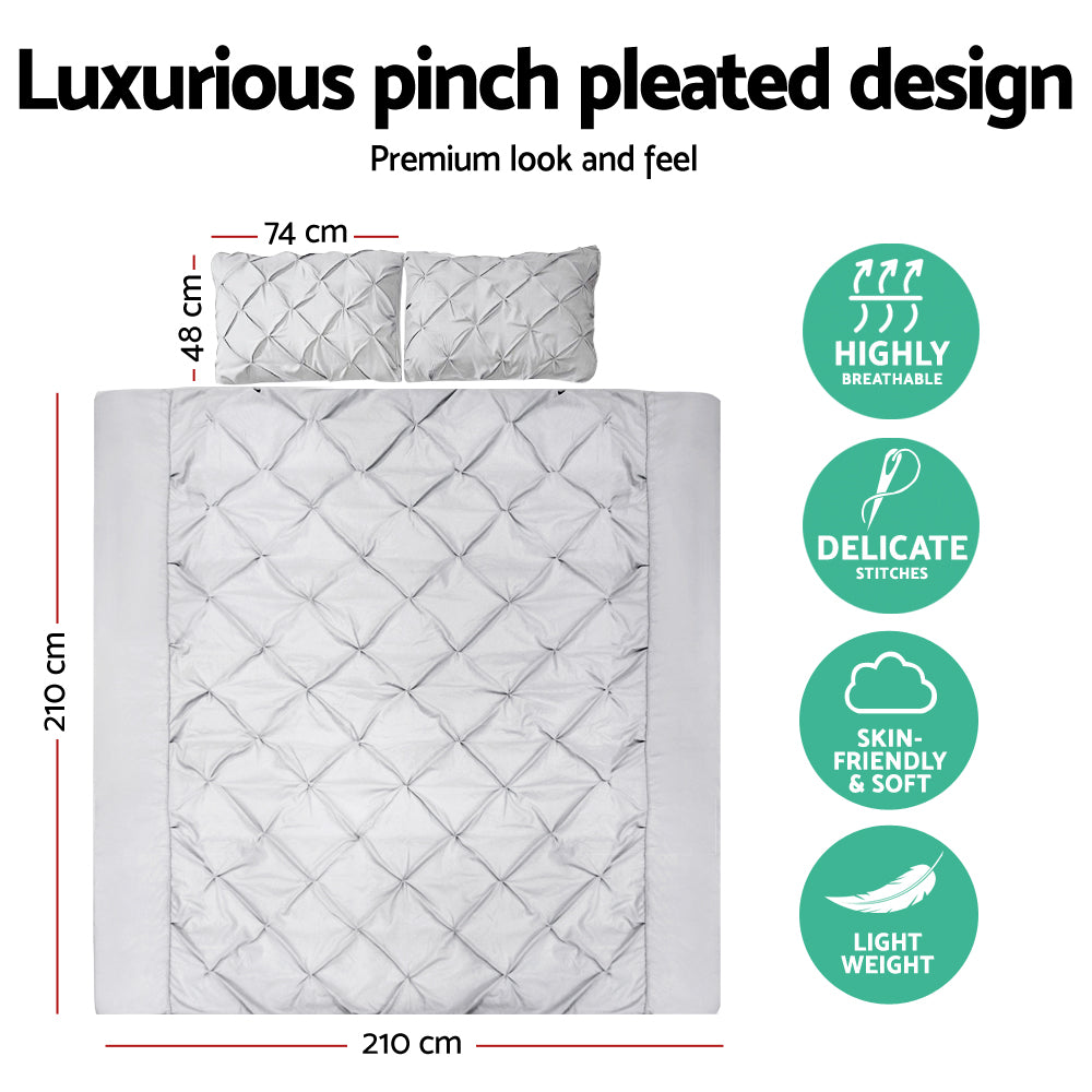 DS NA Giselle Bedding Quilt Cover Set Diamond Pinch Grey Queen