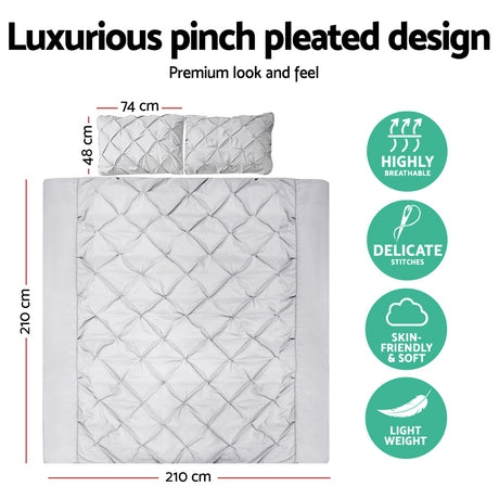 DS NA Giselle Bedding Quilt Cover Set Diamond Pinch Grey Queen