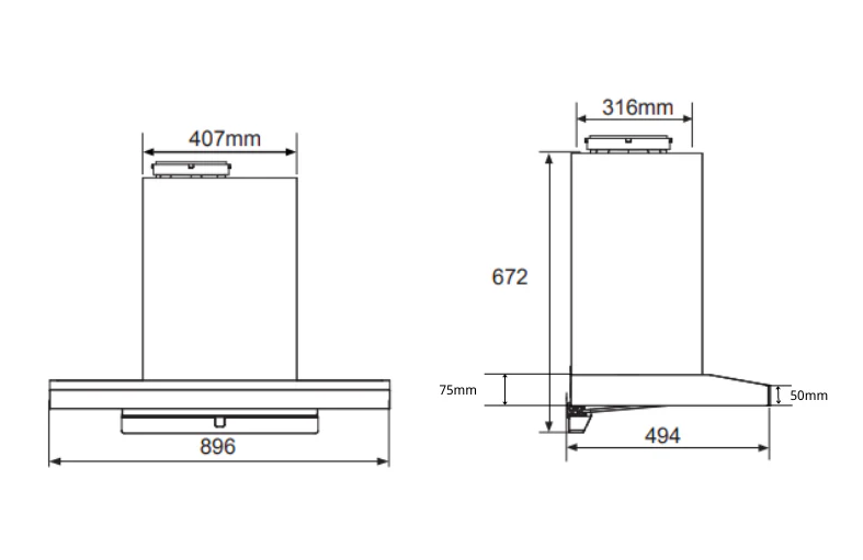 T Midea 90cm T-Shape Rangehood -Steam Wash