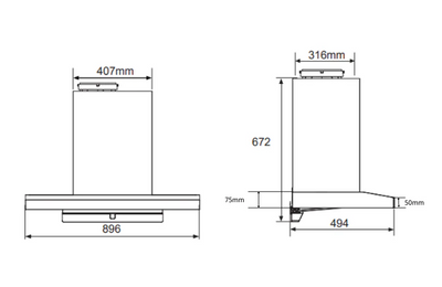 T Midea 90cm T-Shape Rangehood -Steam Wash