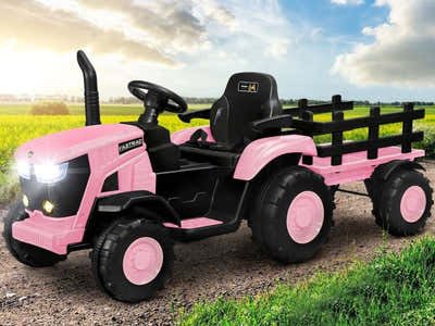 Kids Ride On Tractor With Trailer - Pink