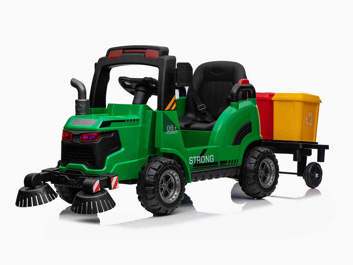 Kids Ride On Sweeper With Trash Can - Green
