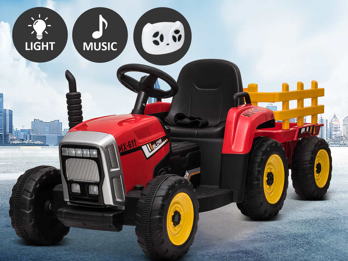 Kids Ride On Tractor with Trailer - Red