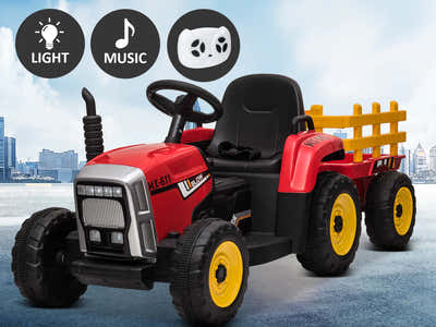 Kids Ride On Tractor with Trailer - Red