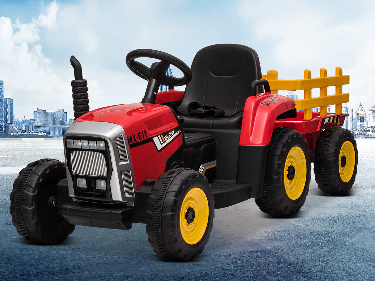 Kids Ride On Tractor with Trailer - Red