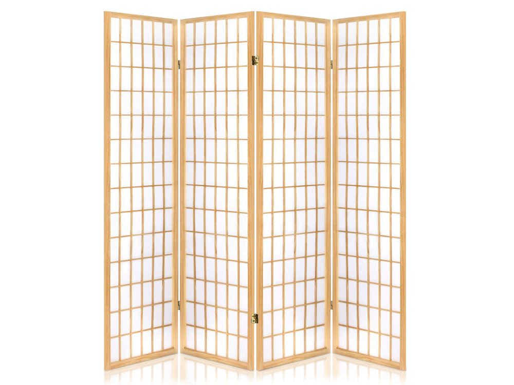 4-Panel Room Divider C M1 - Natural Wood