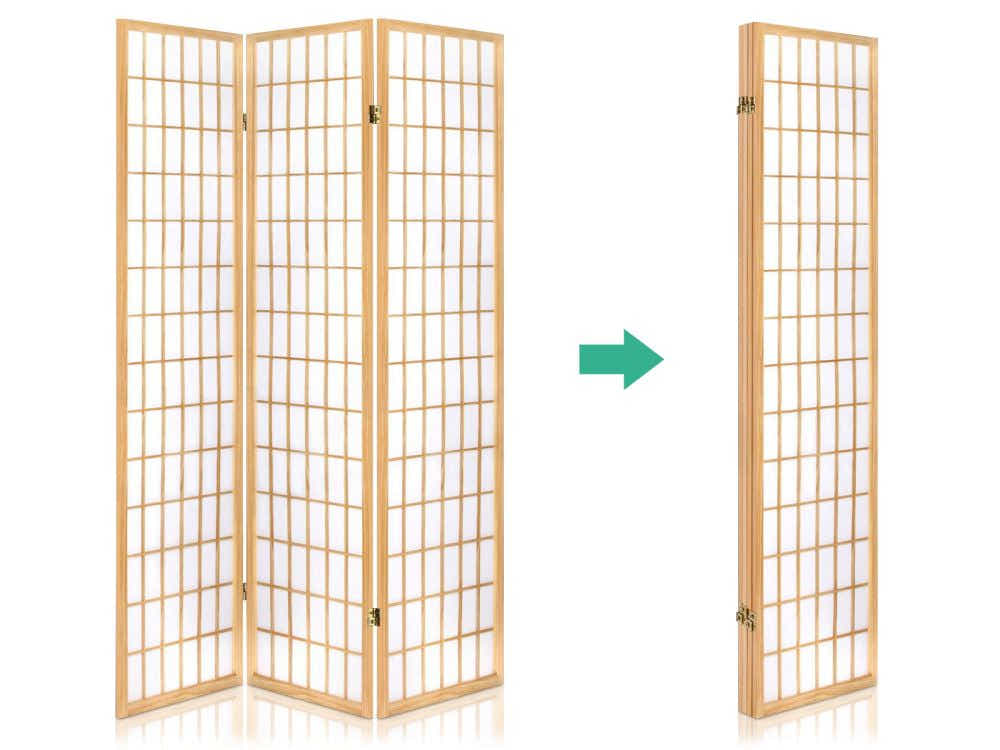 4-Panel Room Divider C M1 - Natural Wood