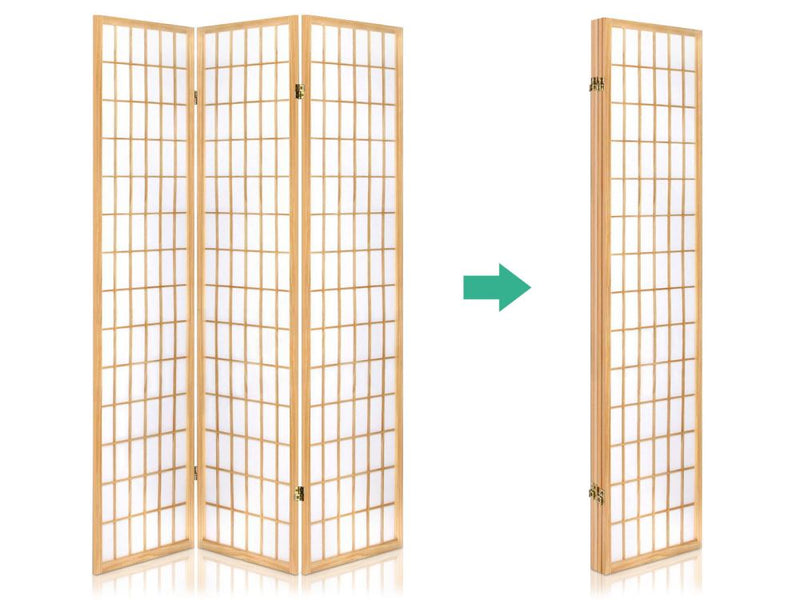 4-Panel Room Divider C M1 - Natural Wood