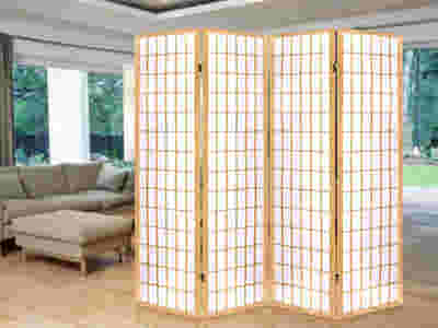 4-Panel Room Divider C M1 - Natural Wood