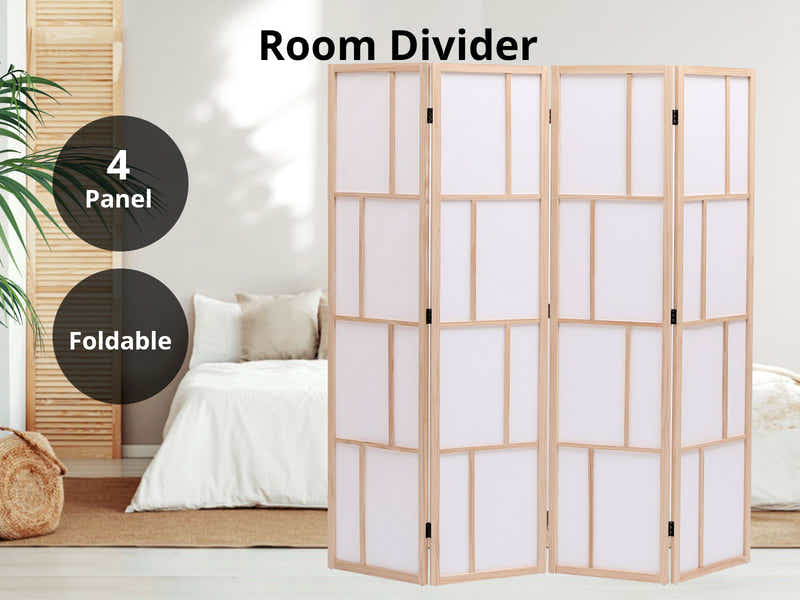 4-Panel Room Divider C M9 - Natural