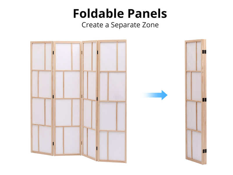4-Panel Room Divider C M9 - Natural