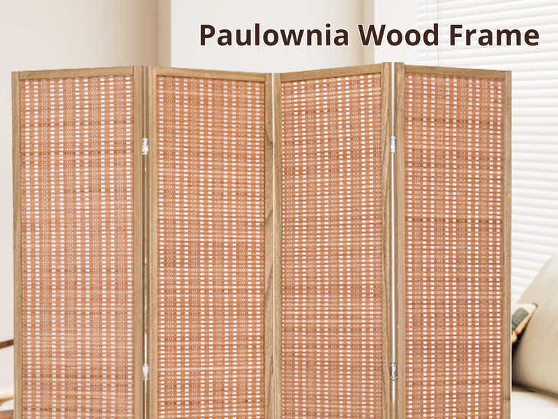 4-Panel Room Divider with Bamboo - Brown