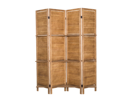 4-Panel Room Divider with Shelf - Brown