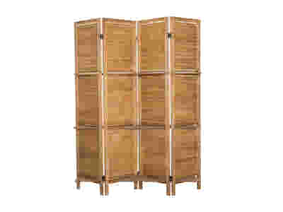 4-Panel Room Divider with Shelf - Brown