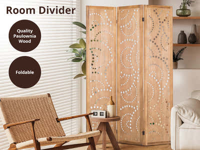 3-Panel Room Divider with Hollow - Brown