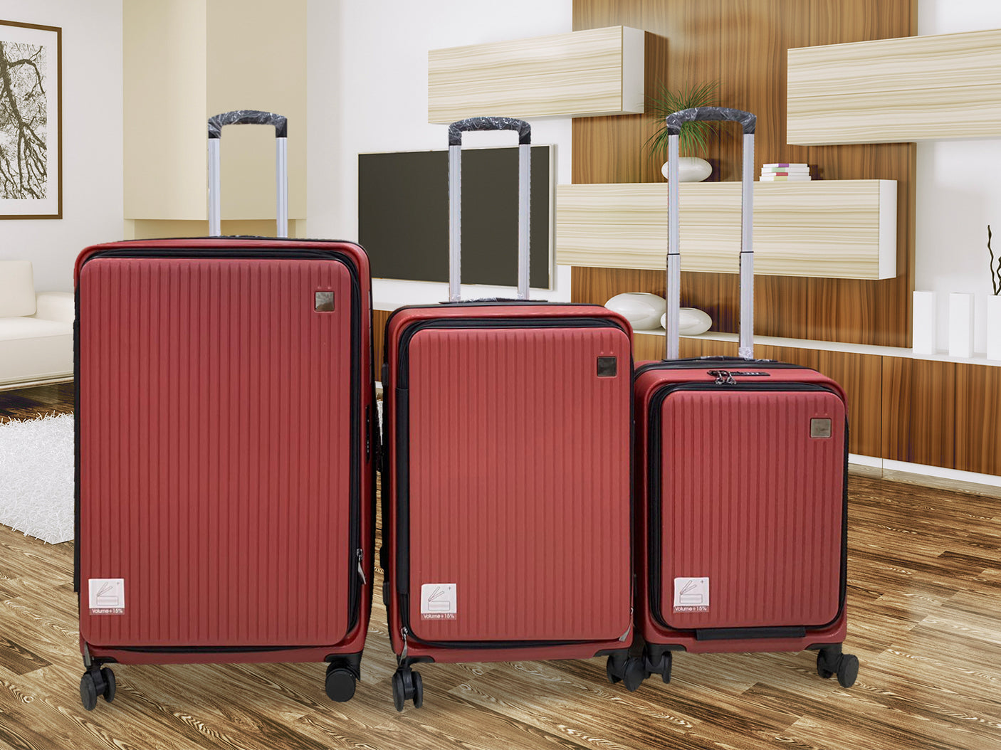 Luggage Set 3pcs front open wine red