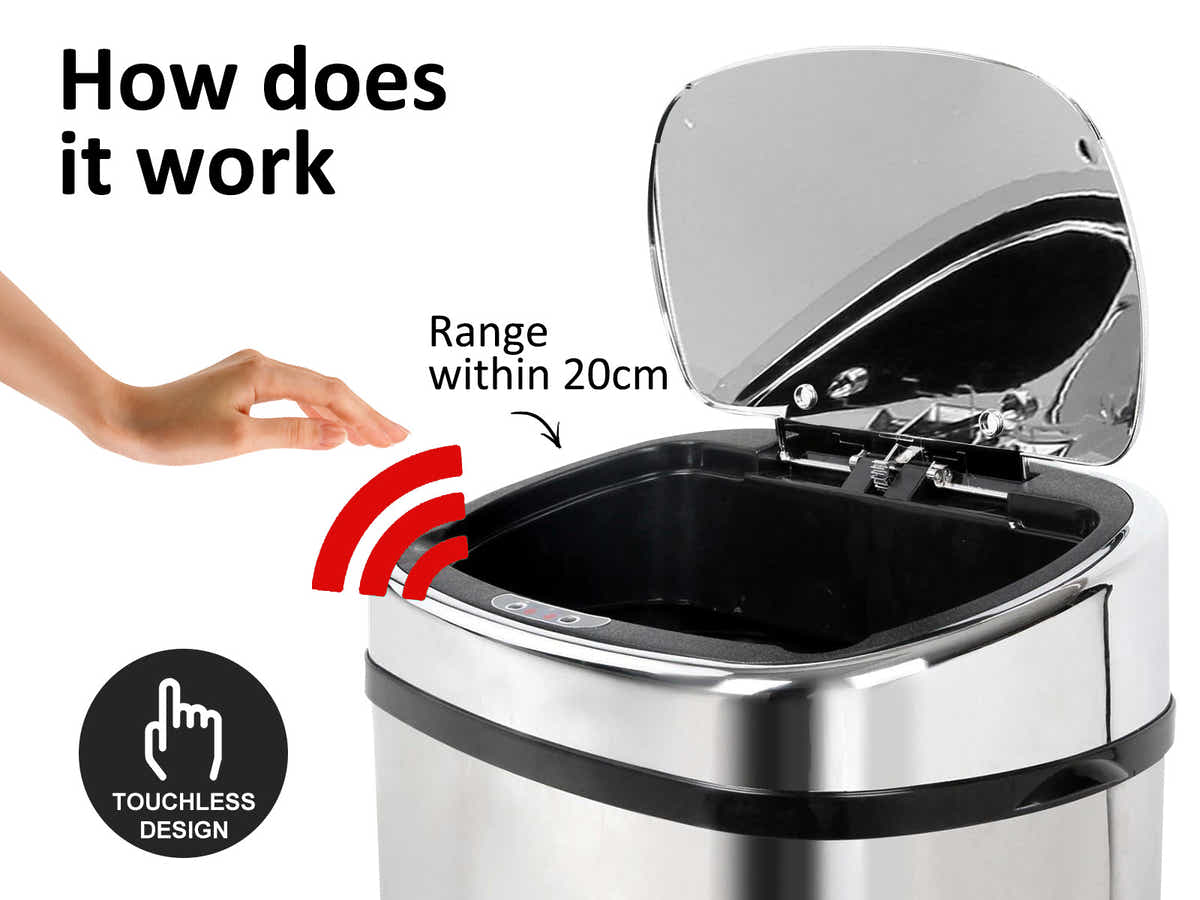 68L Square Sensor Bin - Silver