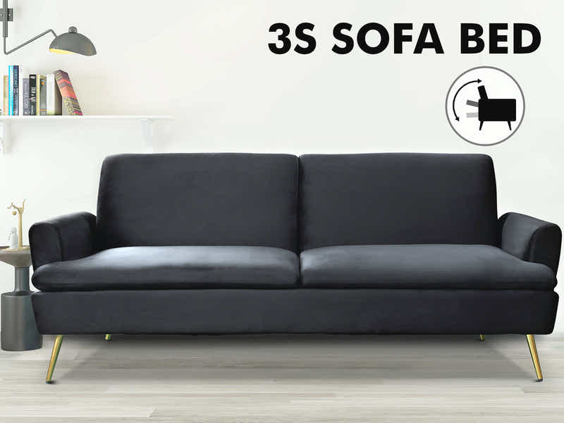 Gyllene Velvet Sofa Bed - Black