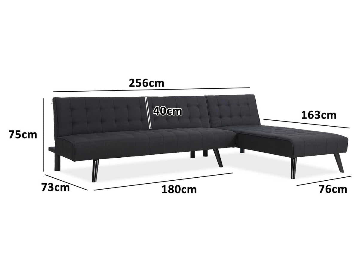 Boston Sofa Bed Chaise - Black