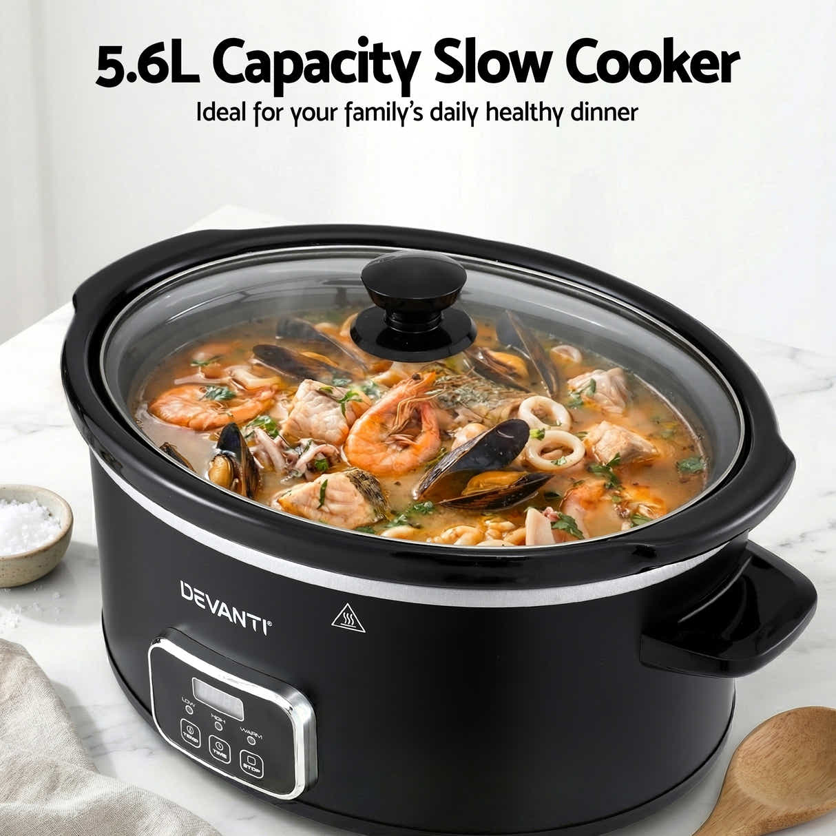 DS NA Devanti 5.6L Slow Cooker Electric Multi Cooker with 3 Heat Settings