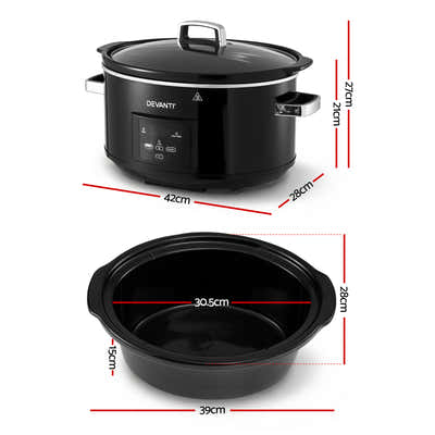 DS NA Devanti 8L Slow Cooker Electric Multi Cooker with 3 Heat Settings and Keep
