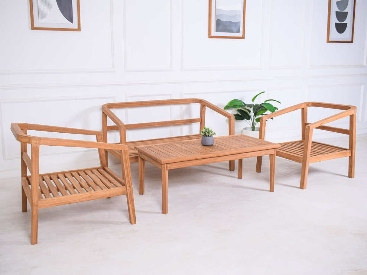 Jason 2-Seater Teak Wood Outdoor Chair – Cream