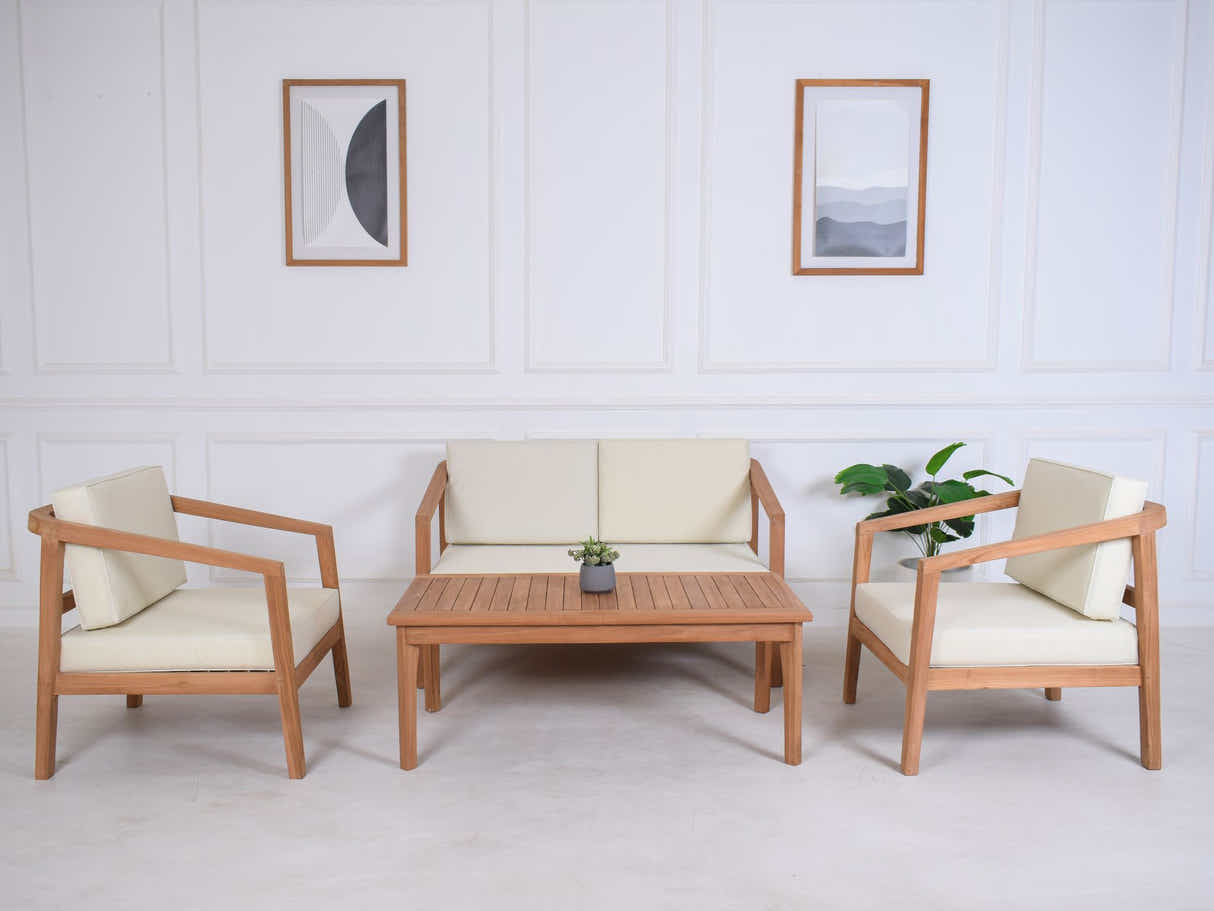 Jason 2-Seater Teak Wood Outdoor Chair – Cream