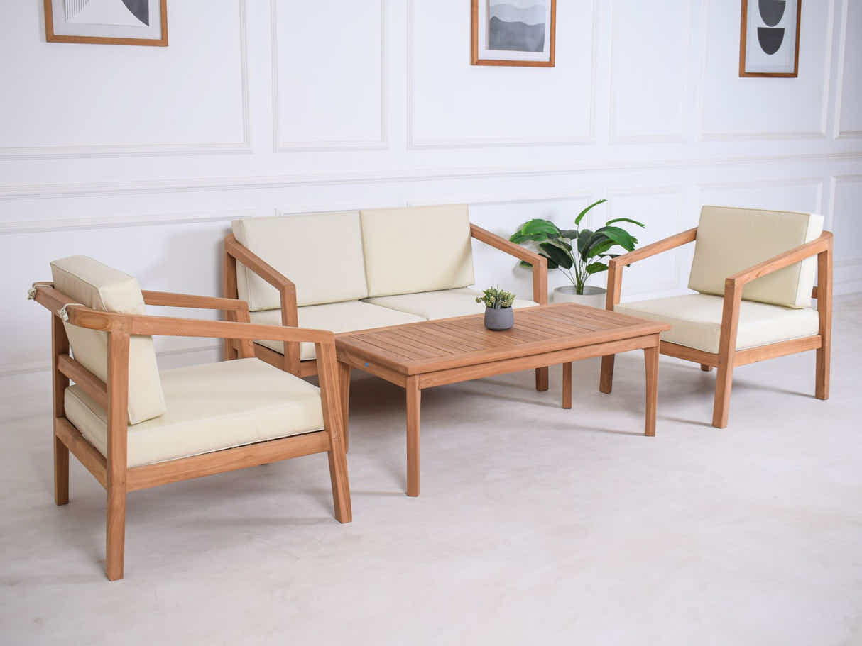 Jason 2-Seater Teak Wood Outdoor Chair – Cream