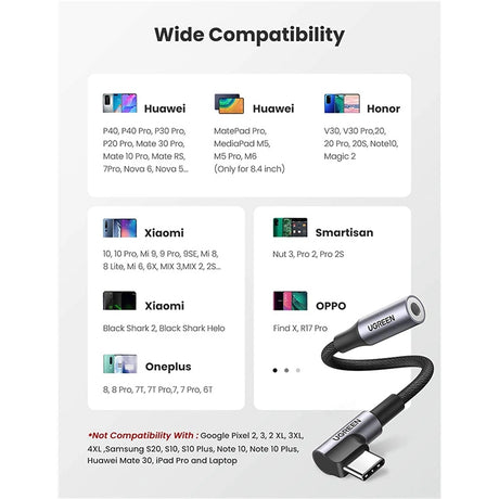 DS PB UGREEN Aluminum Right Angle USB-C Male To 3.5mm Female Aux Audio