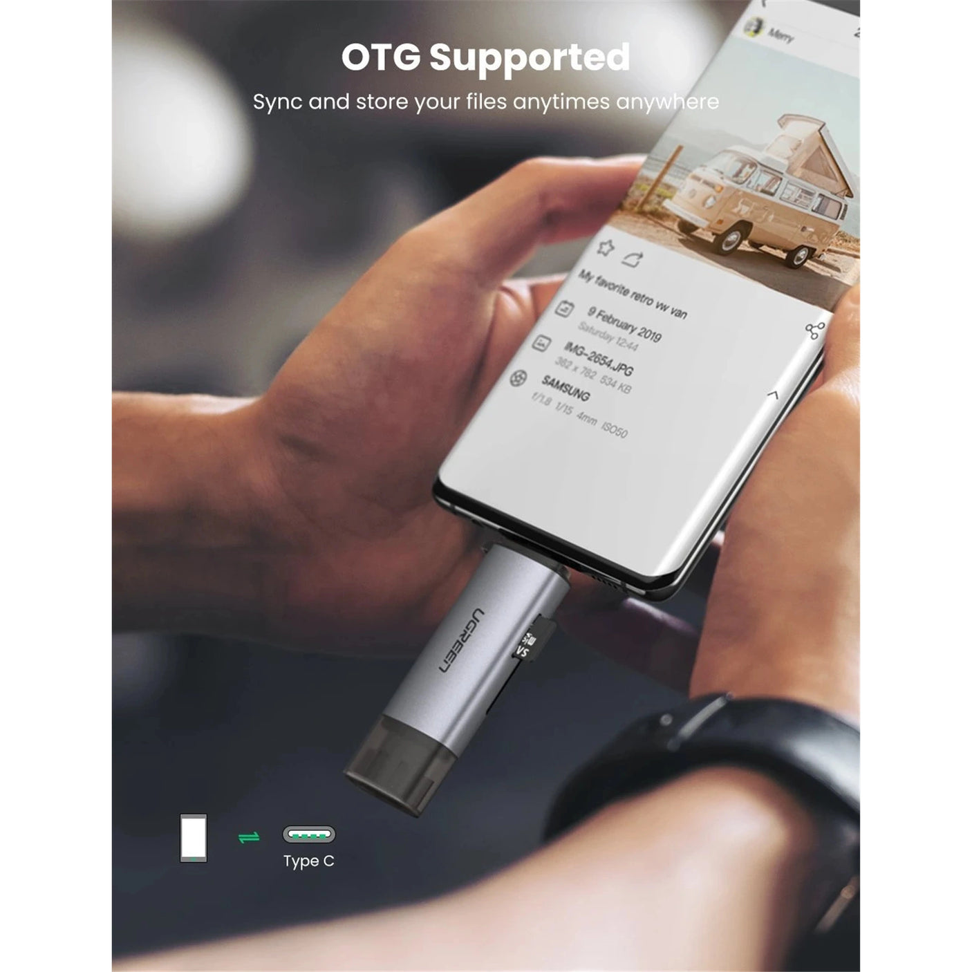 DS PB UGREEN CM185 USB-C & USB-A 3.0 Male To SD/TF Dual Slots OTG Card Adapter